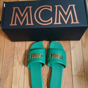 MCM Green Sandals with Gold Detail